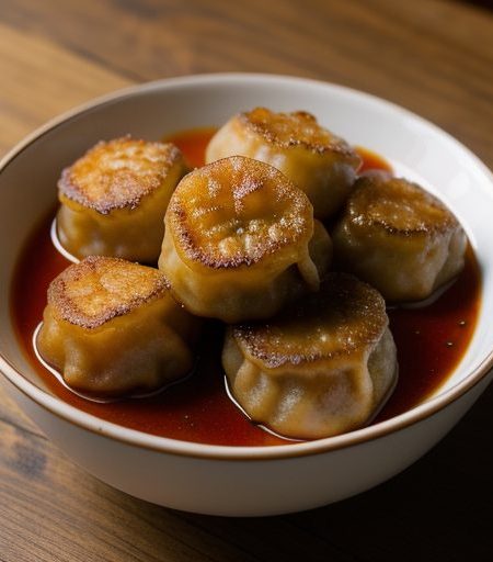 Fried Dumplings With Hot Chili Sauce recipe image