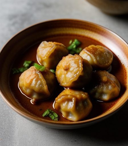Fried Dumplings With Hot Chili Sauce recipe image