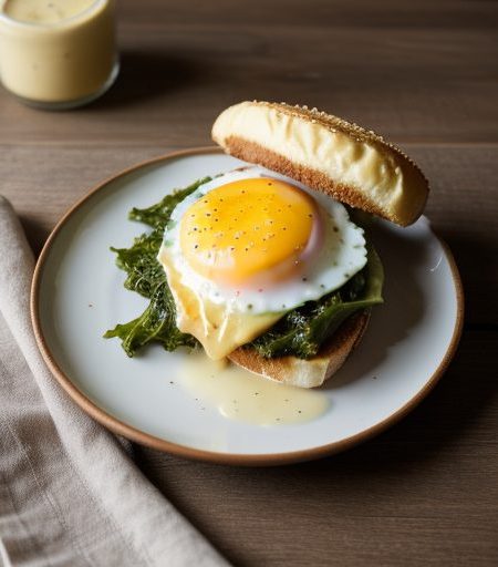 Fried Egg Sandwich With Canadian Bacon and Mustard Greens recipe image