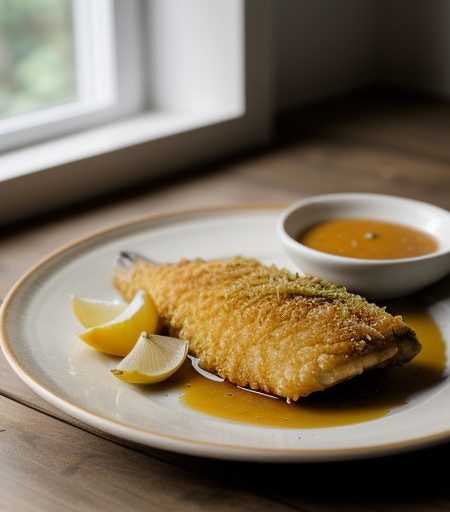 Fried Fish With Skorthalia (Garlic and Potato recipe image