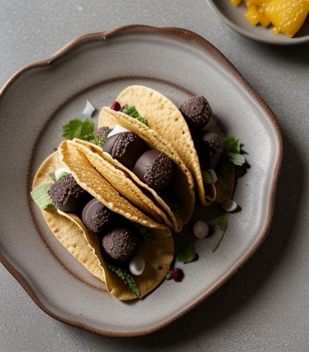 Fried Pineapple and Orange Tacos With Grated Chocolate recipe image