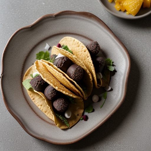 Fried Pineapple and Orange Tacos With Grated Chocolate recipe image