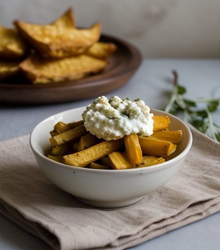 Fried Yucca With Feta Cheese Sauce recipe image