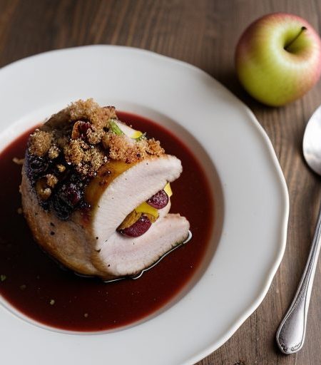 Fruit Stuffed Pork Chops With Apple Rings recipe image