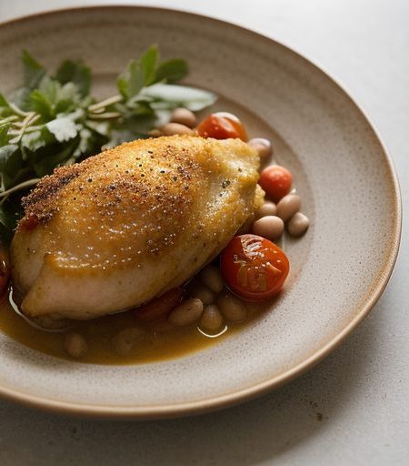 Gabrielle Carteris's Chicken Nest With Tomatoes Beans & R recipe image