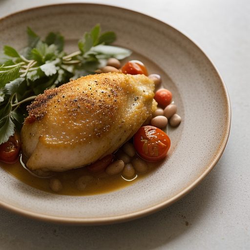 Gabrielle Carteris's Chicken Nest With Tomatoes Beans & R recipe image