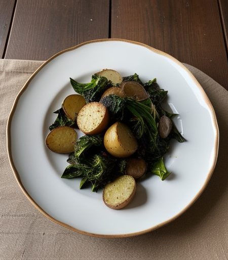 Garlic-Roasted Potatoes & Greens recipe image