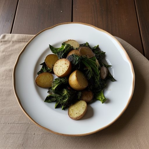 Garlic-Roasted Potatoes & Greens recipe image