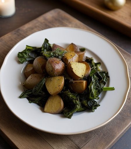 Garlic-Roasted Potatoes and Greens recipe image