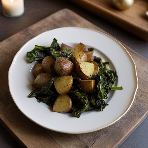 Garlic-Roasted Potatoes and Greens recipe image