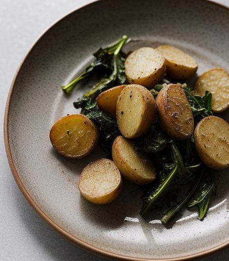 Garlic-Roasted Potatoes and Greens recipe image