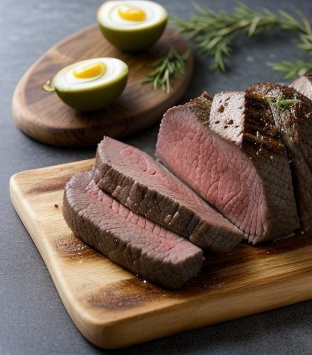 Garlic-Stuffed Sliced Fillet of Beef Over Emeril's Crispy recipe image