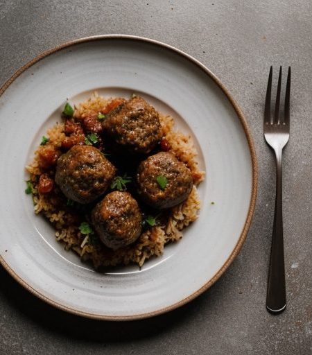 Garlicky Meatballs Over Rice ( 8.5 Points recipe image