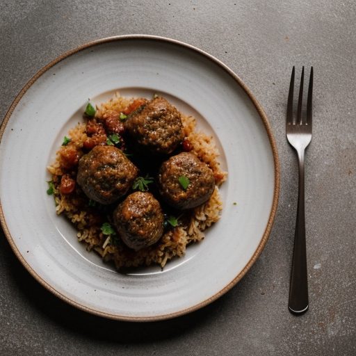 Garlicky Meatballs Over Rice ( 8.5 Points recipe image