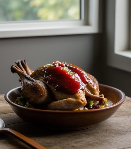 Georgian Spitted Chicken With Plum Sauce recipe image