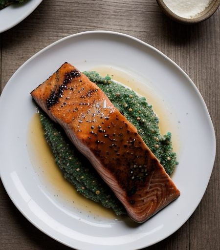 Ginger-Glazed Salmon Steak on Basil Mashed Po recipe image