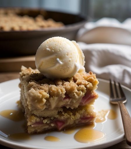 Gingered Rhubarb Crisp With Vanilla Ice Cream recipe image