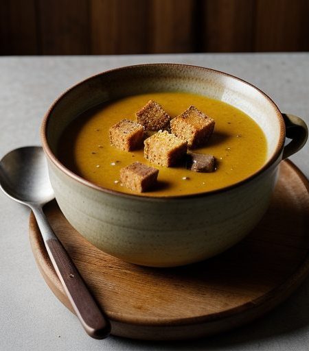 Gingered Squash Bisque With Sage Croutons - Bon Appetit recipe image