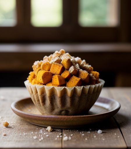 Gingered Sweet Potatos With Crispy Walnut Cru recipe image