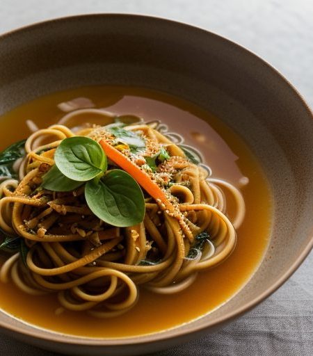 Gingered Tomato Broth With Pappadam Noodles recipe image