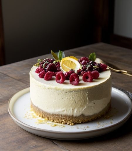 Goat Cheesecake With Fresh Lemon Curd and Berries recipe image