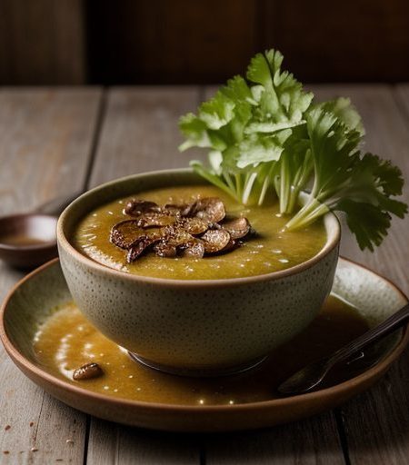 Granny Smith Apple-Onion Soup With Celery Roo recipe image