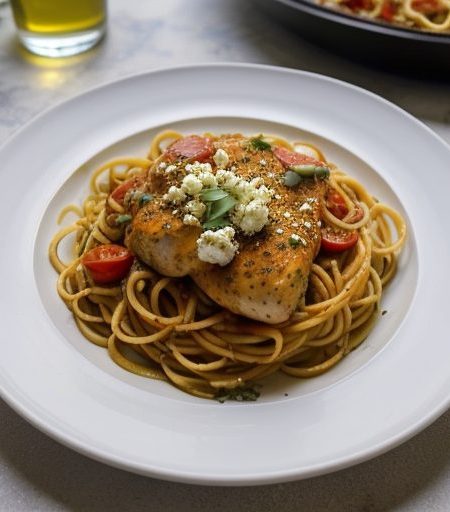 Greek Spaghetti With Feta Cheese and Chicken (6 PTS recipe image