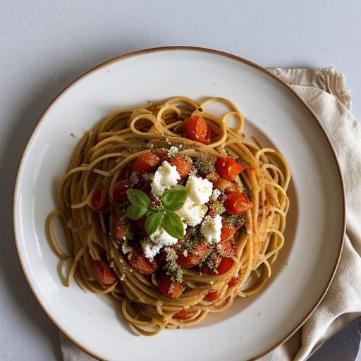 Greek Spaghetti With Tomatoes and Feta (9 PTS recipe image