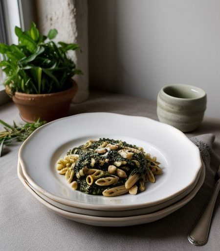 Greek Spinach Pasta & Toasted Almonds recipe image