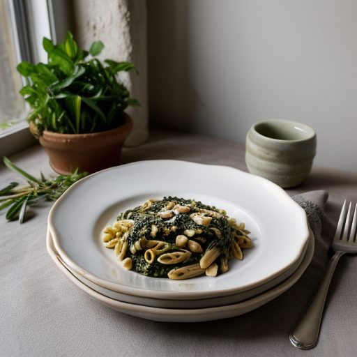 Greek Spinach Pasta & Toasted Almonds recipe image