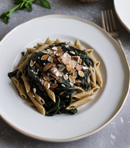 Greek Spinach~ Pasta & Toasted Almonds recipe image