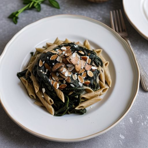 Greek Spinach~ Pasta & Toasted Almonds recipe image