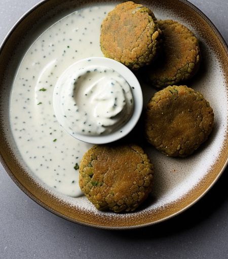 Green Lentil Rissoles With Vegan Yogurt Sauce recipe image