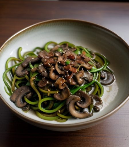 Green Noodles With Mushroom Sauce recipe image