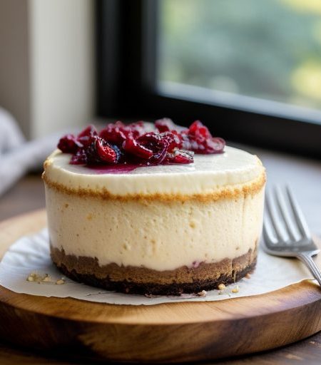 Griddle Cheesecakes (Pan With Cranberry Sauc recipe image