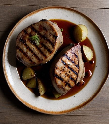 Grilled Apple & Herb Marinated Pork Chops and Potatoes recipe image