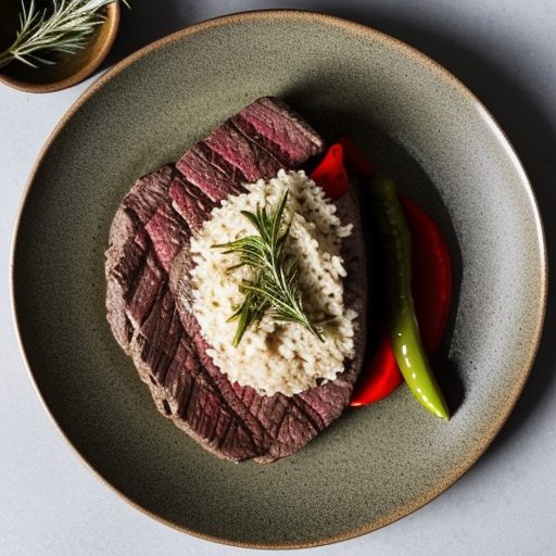 Grilled Beef, Roasted Pepper, and Raisin Risotto recipe image