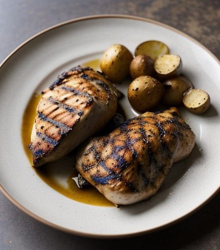 Grilled Chicken, New Potato, Roasted Garlic and Fresh Thy recipe image