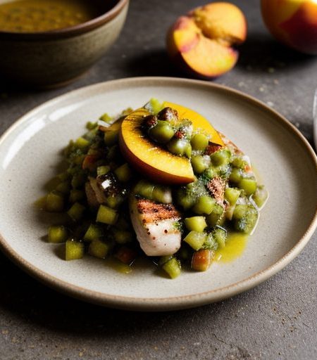 Grilled Chicken With Peach and Green Chili Salsa recipe image