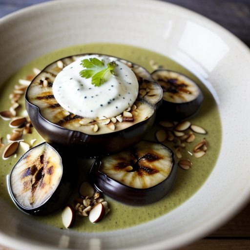 Grilled Eggplant With Almond, Yogurt and Coriander Sauce recipe image