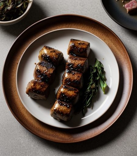 Grilled Game Sausage Crepinettes With Wilted Greens and B recipe image