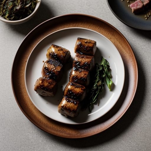 Grilled Game Sausage Crepinettes With Wilted Greens and B recipe image