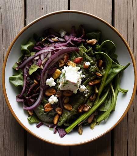 Grilled Greens & Red Onion Salad W/ Goat Cheese - Bon App recipe image