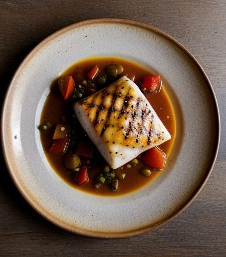 Grilled Halibut With Stewed Fresh Tomatoes recipe image