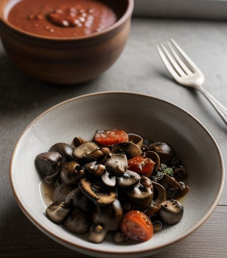 Grilled Herbed Mushrooms in Cold Tomato Dressing recipe image