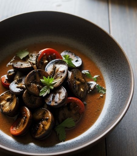 Grilled Herbed Mushrooms in Cold Tomato Dressing recipe image