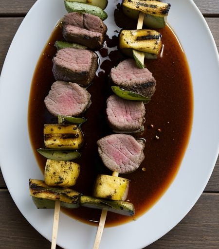 Grilled Lamb and Melon Kebabs - Bon Appetit recipe image