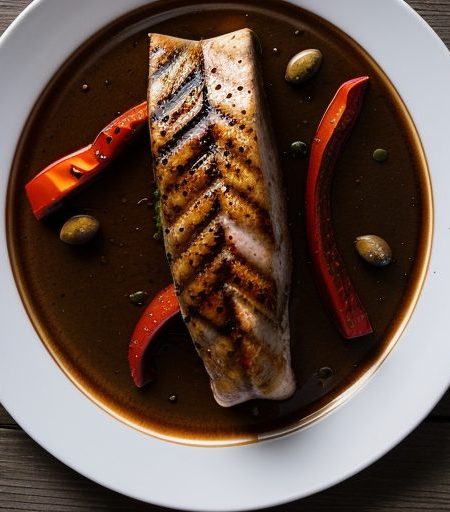 Grilled Marinated Swordfish W Fire Roasted Peppers recipe image
