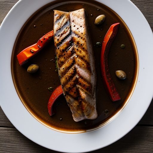 Grilled Marinated Swordfish W Fire Roasted Peppers recipe image