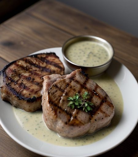 Grilled Pork Chops With Al's Oyster Dressing recipe image